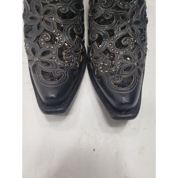 Corral Women’s 8.5M Style # A3752 Black Inlay With Embroidery & Silver Studs - Picture 6 of 8